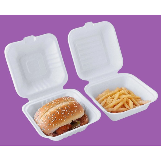 Burger Box Biodegradable 6-inch, 500 PCS, علبة البرجر قابل للتحلل الحيوي مقاس 6 انش